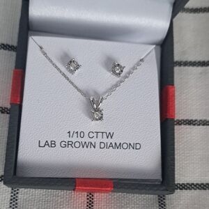 Sterling Silver Lab-Grown Diamond Earrings and Necklace Set